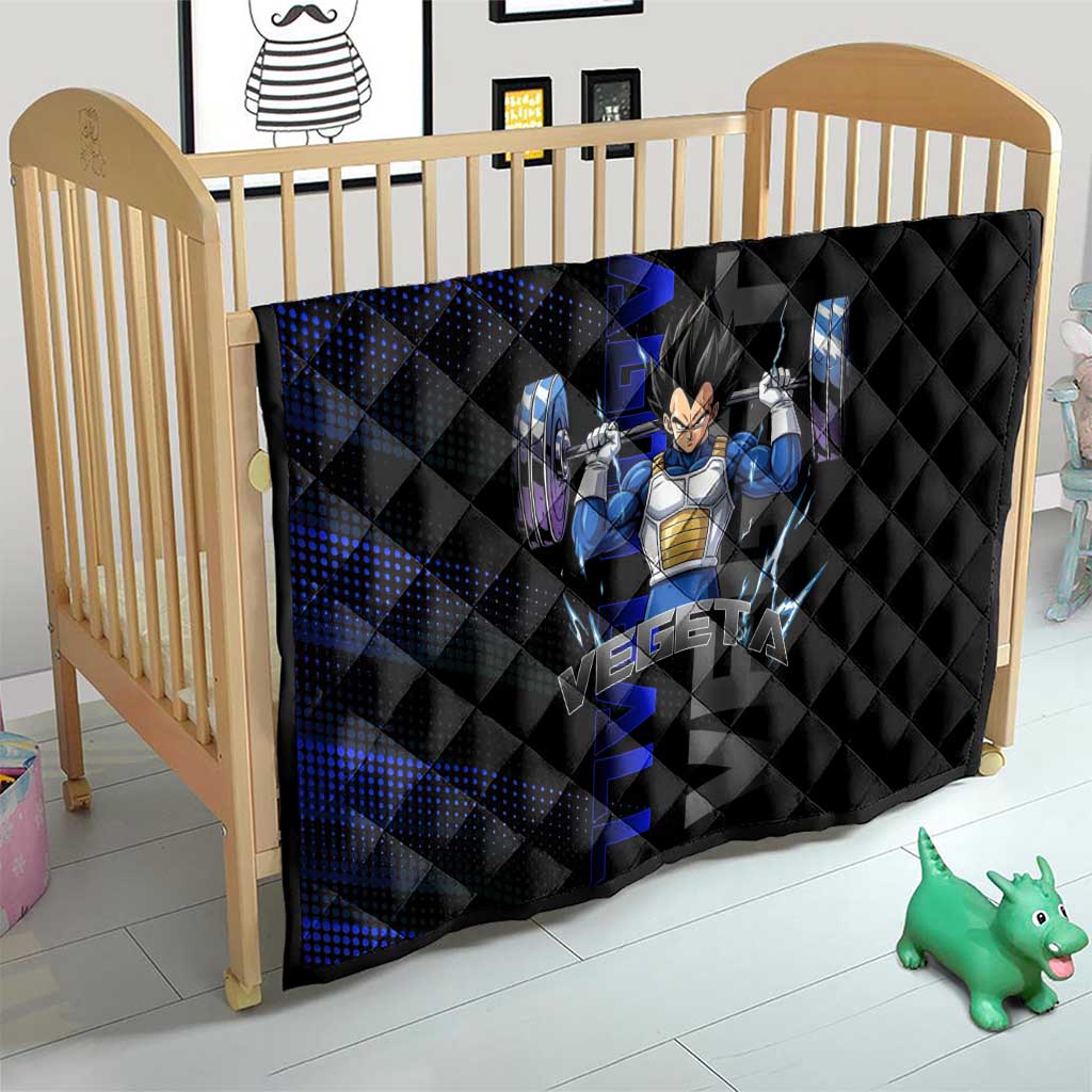 Vegeta Gym Theme Black and Blue Design Quilt with Powerlifting Pose and Saiyan Armor Style - The Mazicc
