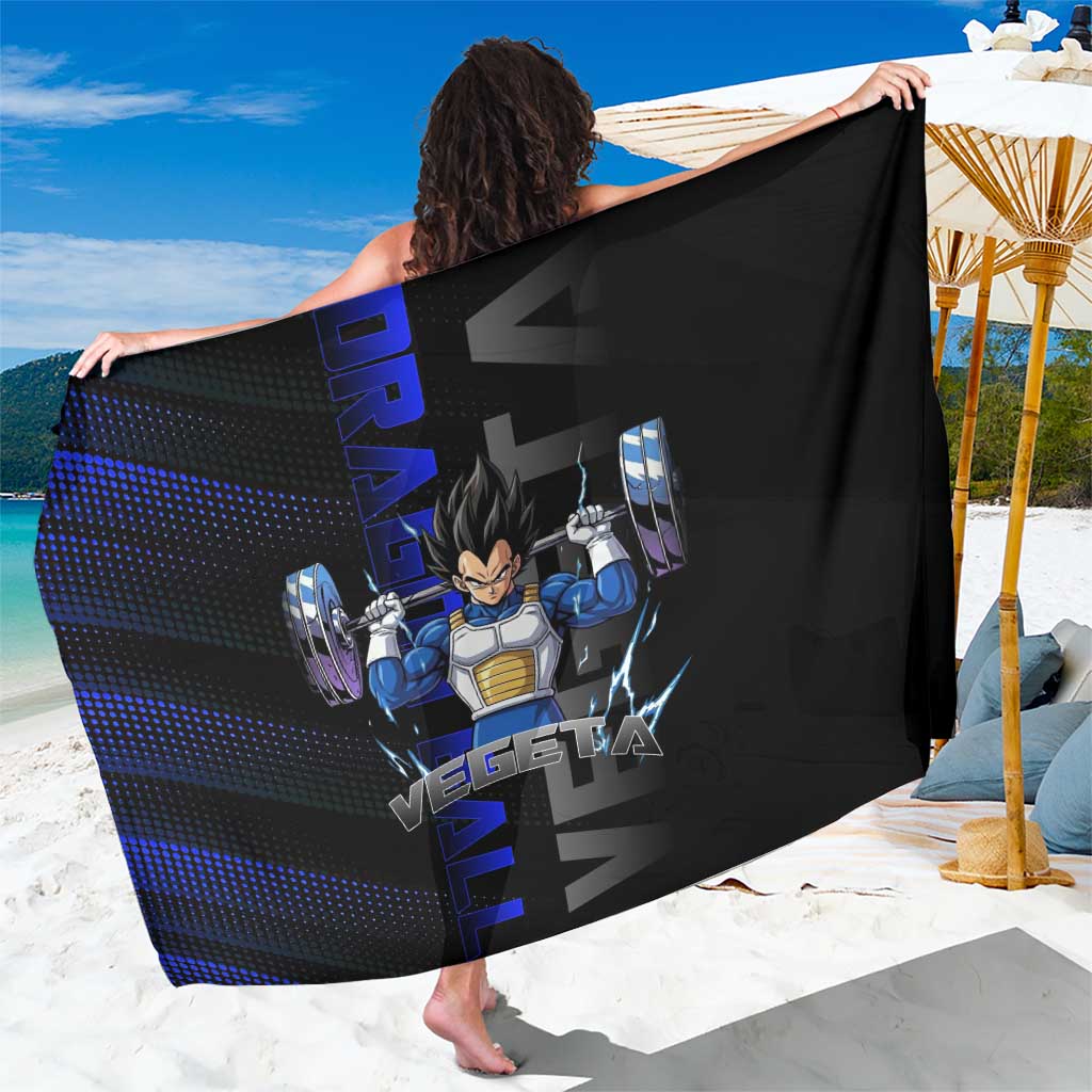 Vegeta Gym Theme Black and Blue Design Sarong with Powerlifting Pose and Saiyan Armor Style - The Mazicc