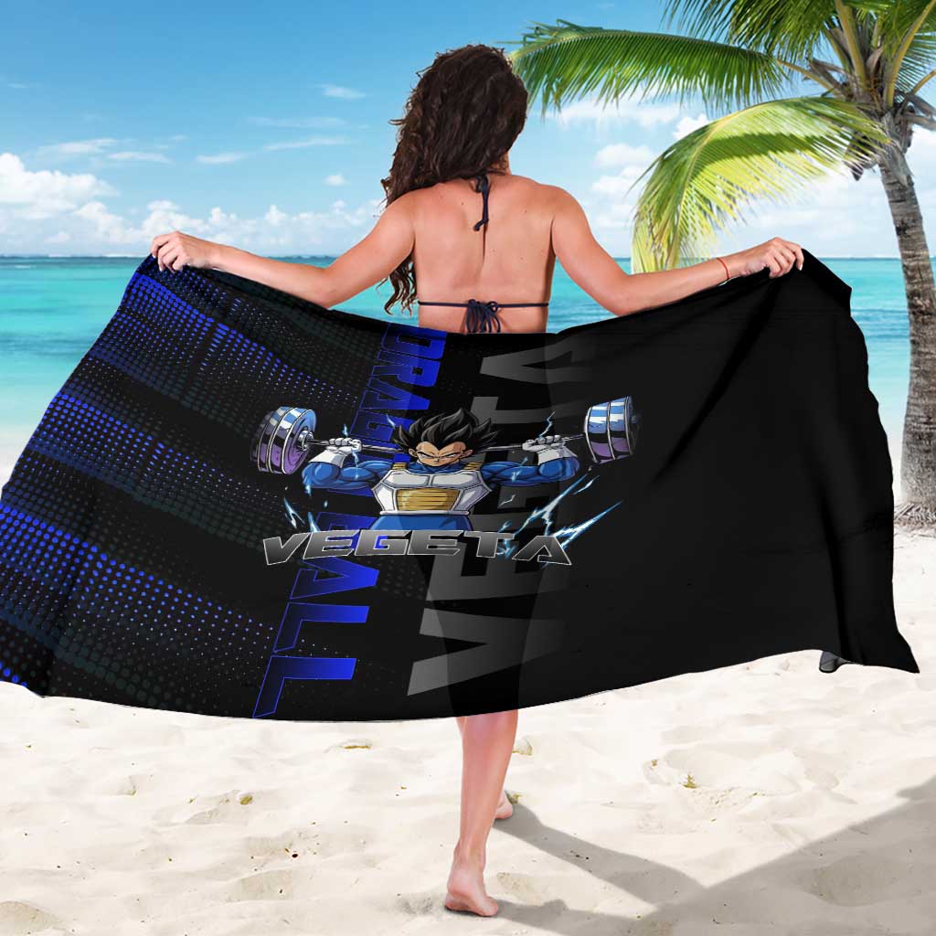 Vegeta Gym Theme Black and Blue Design Sarong with Powerlifting Pose and Saiyan Armor Style - The Mazicc