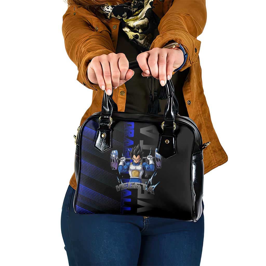 Vegeta Gym Theme Black and Blue Design Shoulder Handbag with Powerlifting Pose and Saiyan Armor Style - The Mazicc