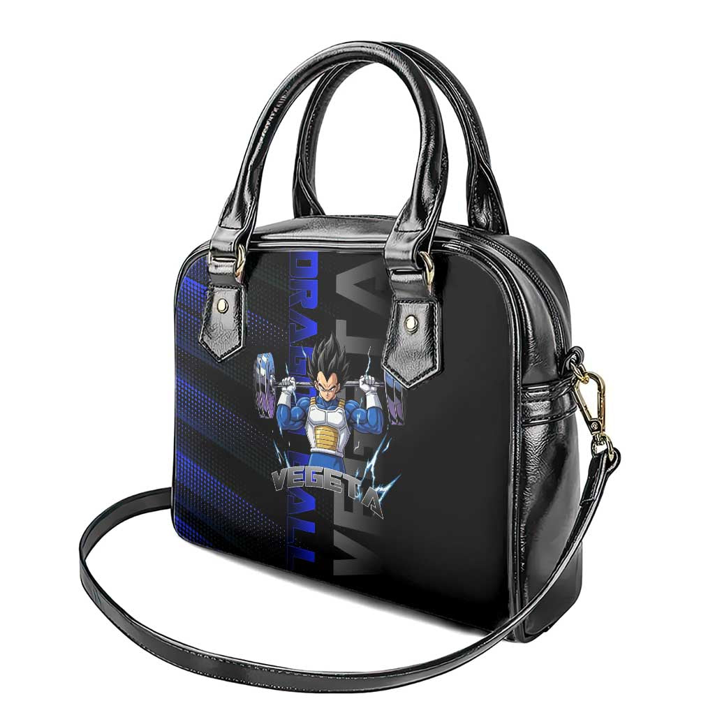 Vegeta Gym Theme Black and Blue Design Shoulder Handbag with Powerlifting Pose and Saiyan Armor Style - The Mazicc