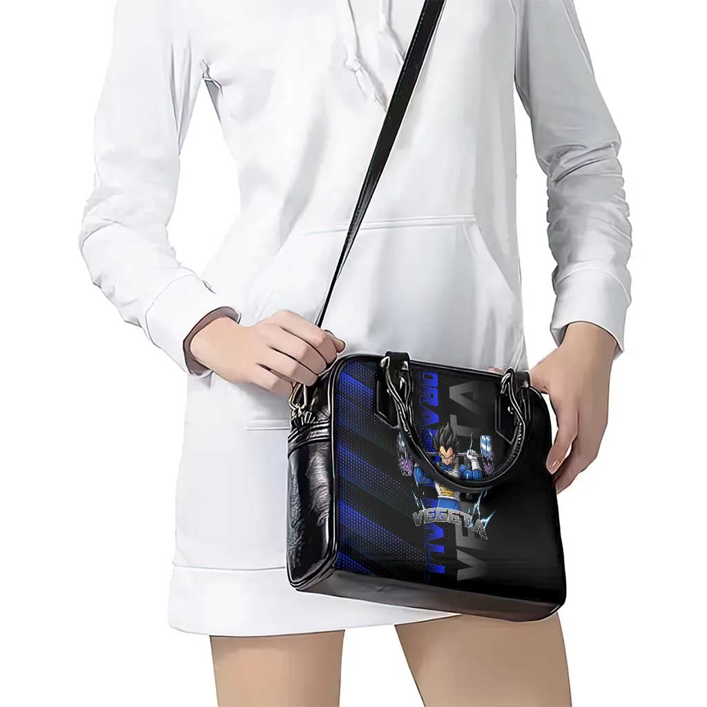 Vegeta Gym Theme Black and Blue Design Shoulder Handbag with Powerlifting Pose and Saiyan Armor Style - The Mazicc