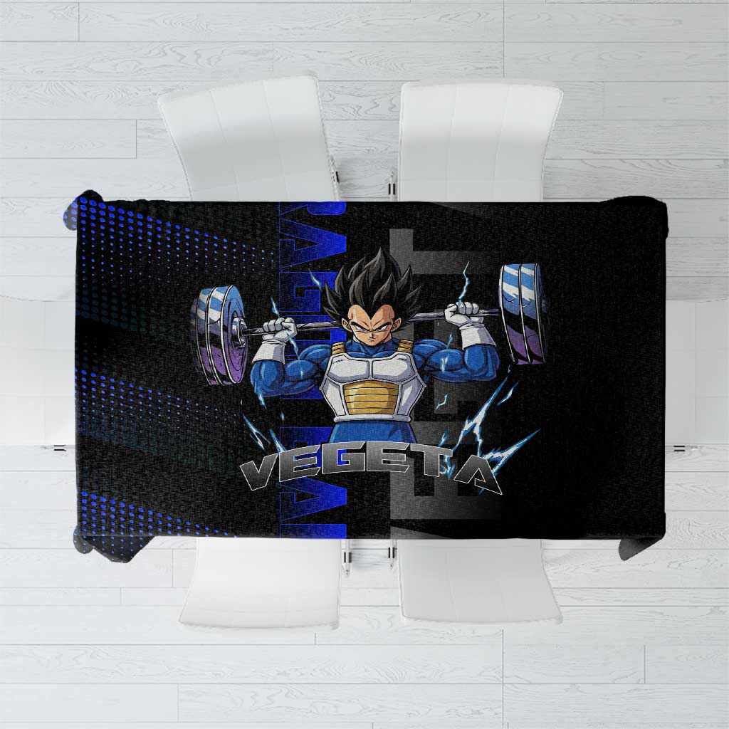 Vegeta Gym Theme Black and Blue Design Tablecloth with Powerlifting Pose and Saiyan Armor Style - The Mazicc
