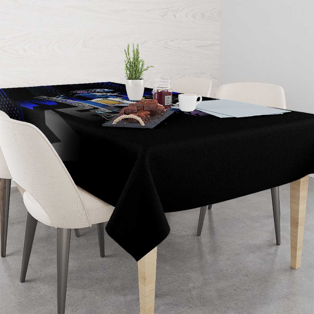 Vegeta Gym Theme Black and Blue Design Tablecloth with Powerlifting Pose and Saiyan Armor Style - The Mazicc