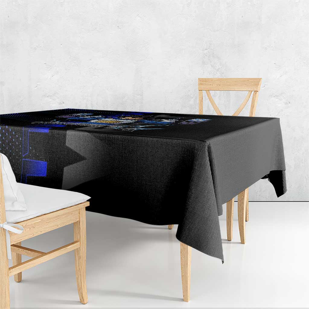 Vegeta Gym Theme Black and Blue Design Tablecloth with Powerlifting Pose and Saiyan Armor Style - The Mazicc