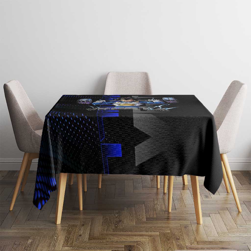 Vegeta Gym Theme Black and Blue Design Tablecloth with Powerlifting Pose and Saiyan Armor Style - The Mazicc