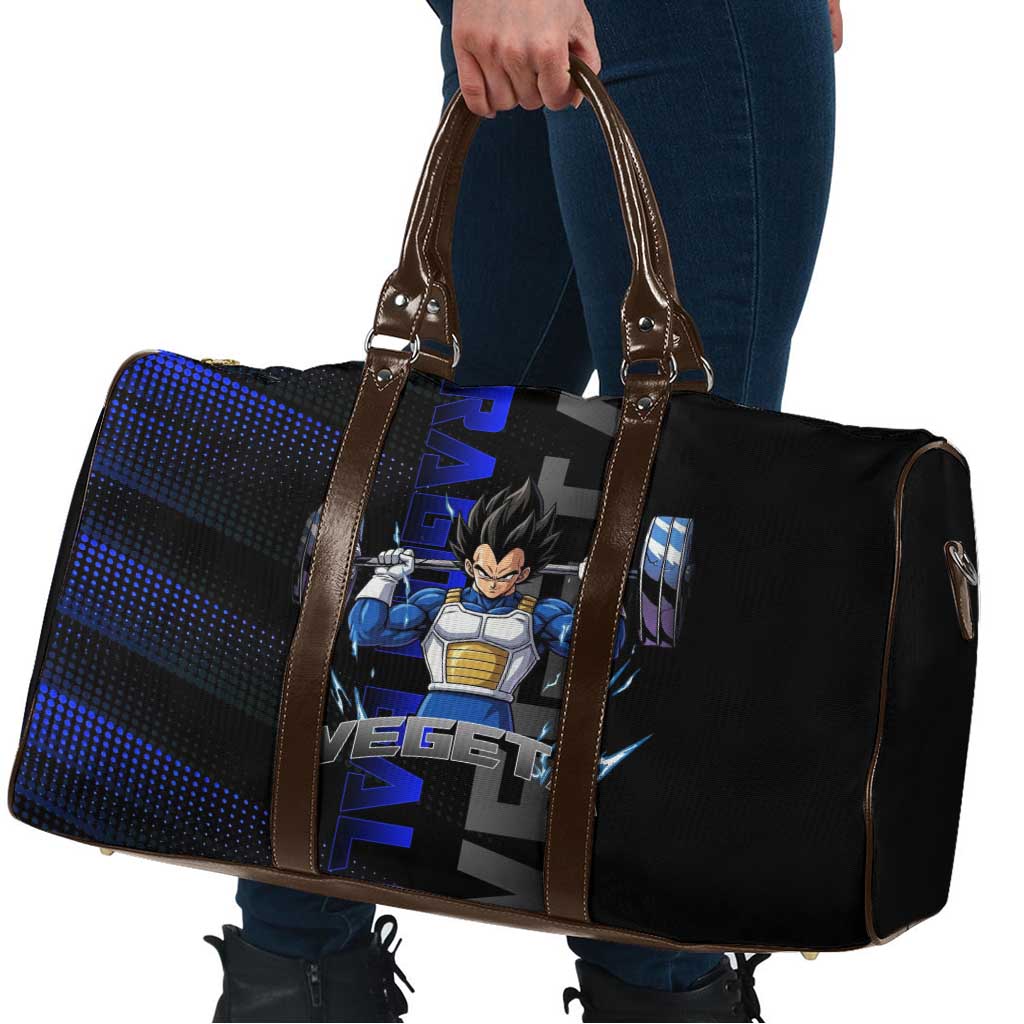 Vegeta Gym Theme Black and Blue Design Travel Bag with Powerlifting Pose and Saiyan Armor Style - The Mazicc