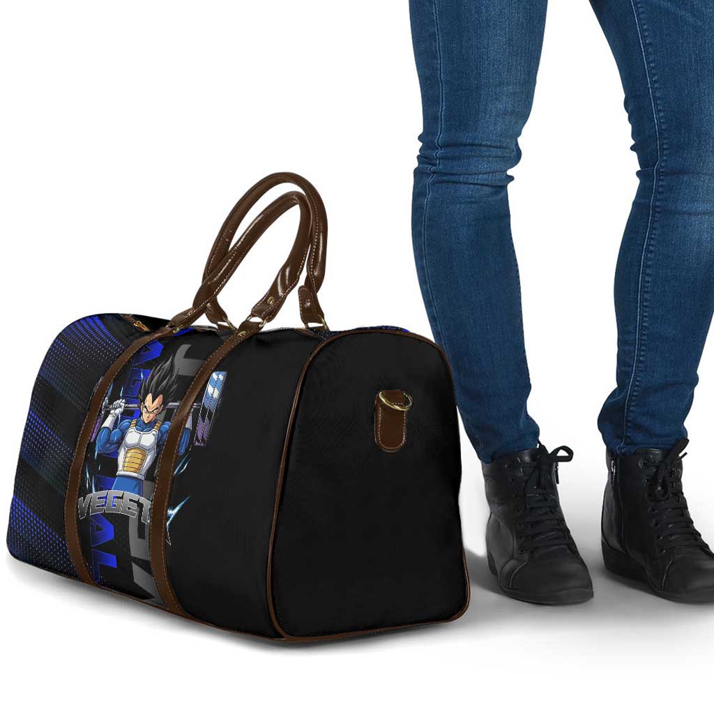 Vegeta Gym Theme Black and Blue Design Travel Bag with Powerlifting Pose and Saiyan Armor Style - The Mazicc