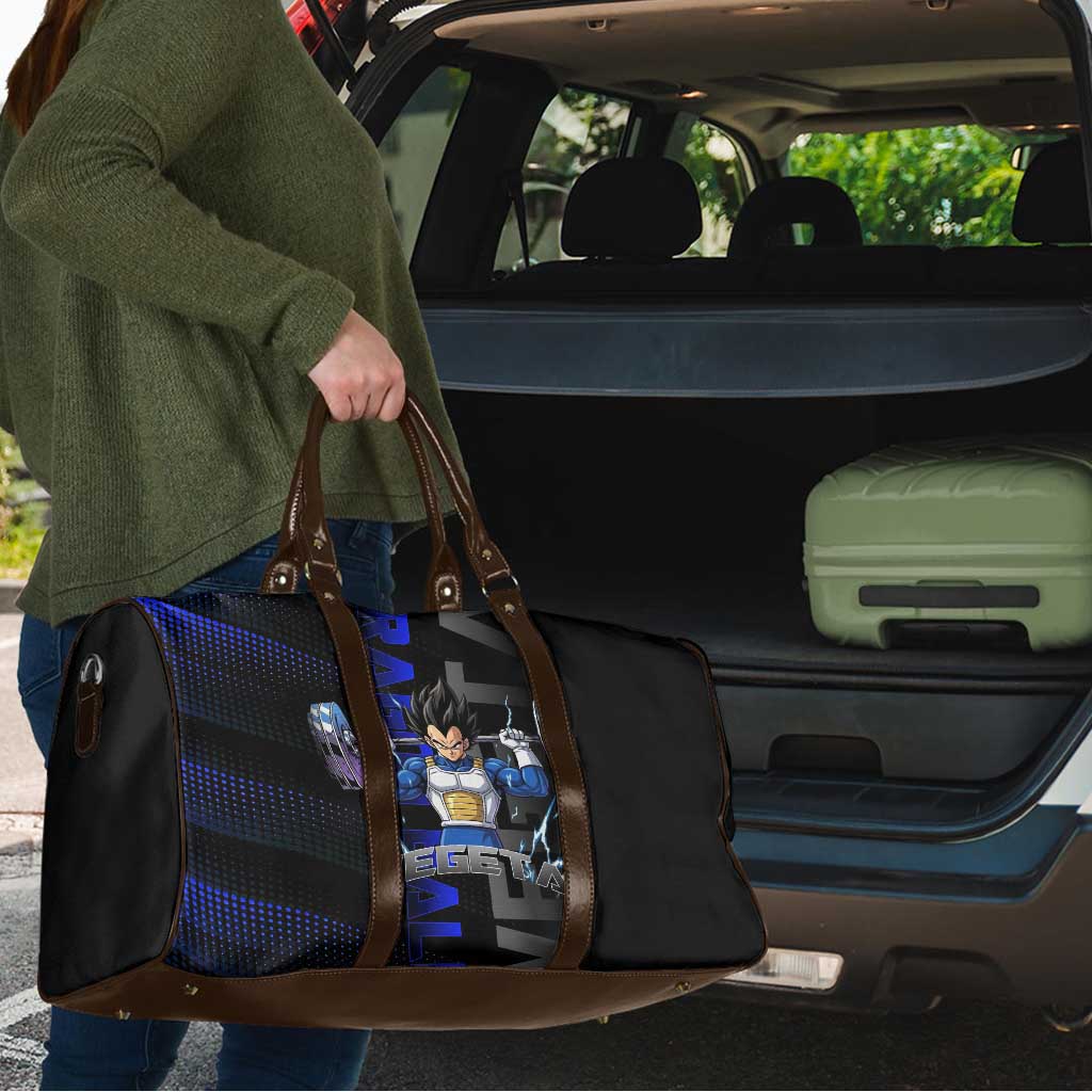 Vegeta Gym Theme Black and Blue Design Travel Bag with Powerlifting Pose and Saiyan Armor Style - The Mazicc