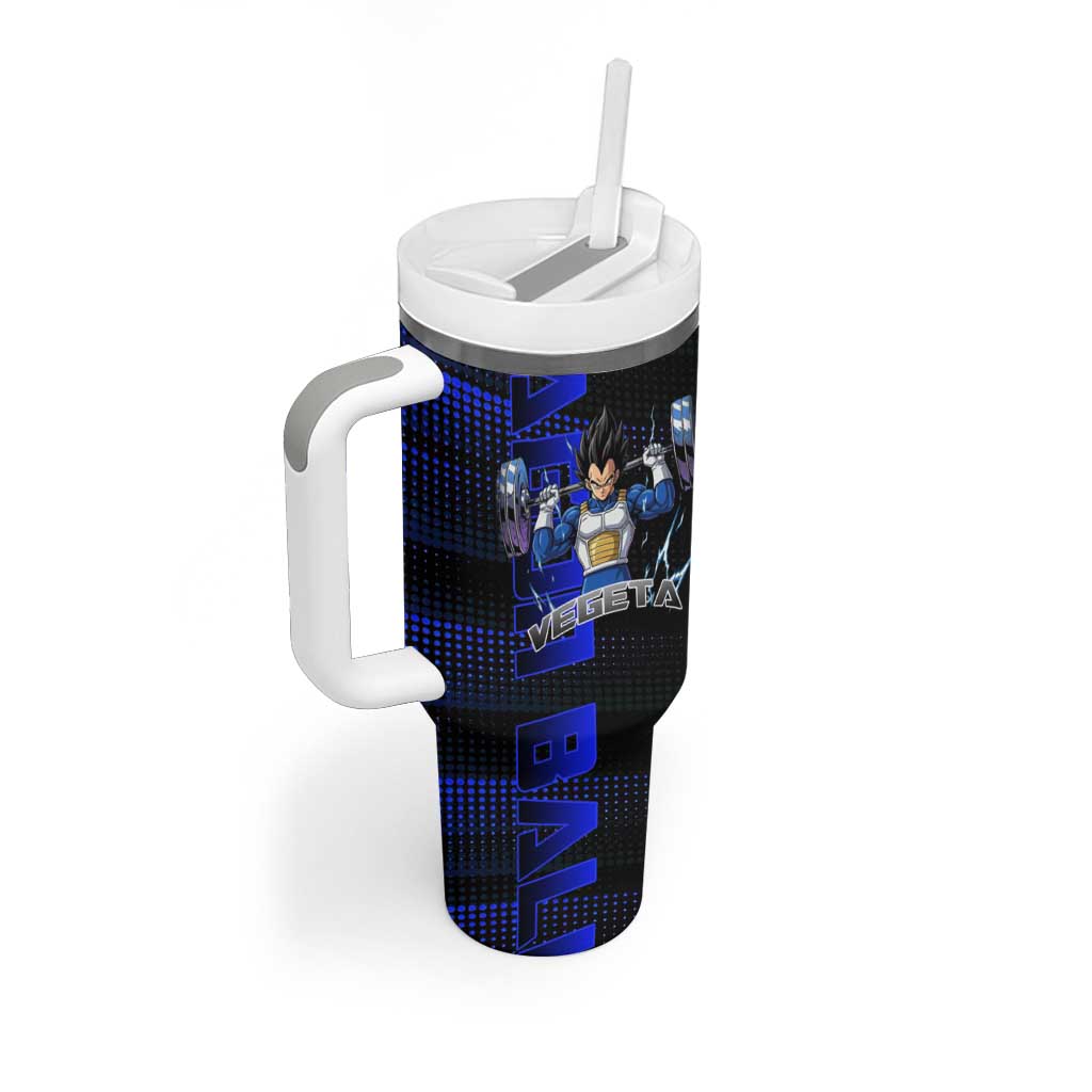 Vegeta Gym Theme Black and Blue Design Tumbler With Handle with Powerlifting Pose and Saiyan Armor Style - The Mazicc