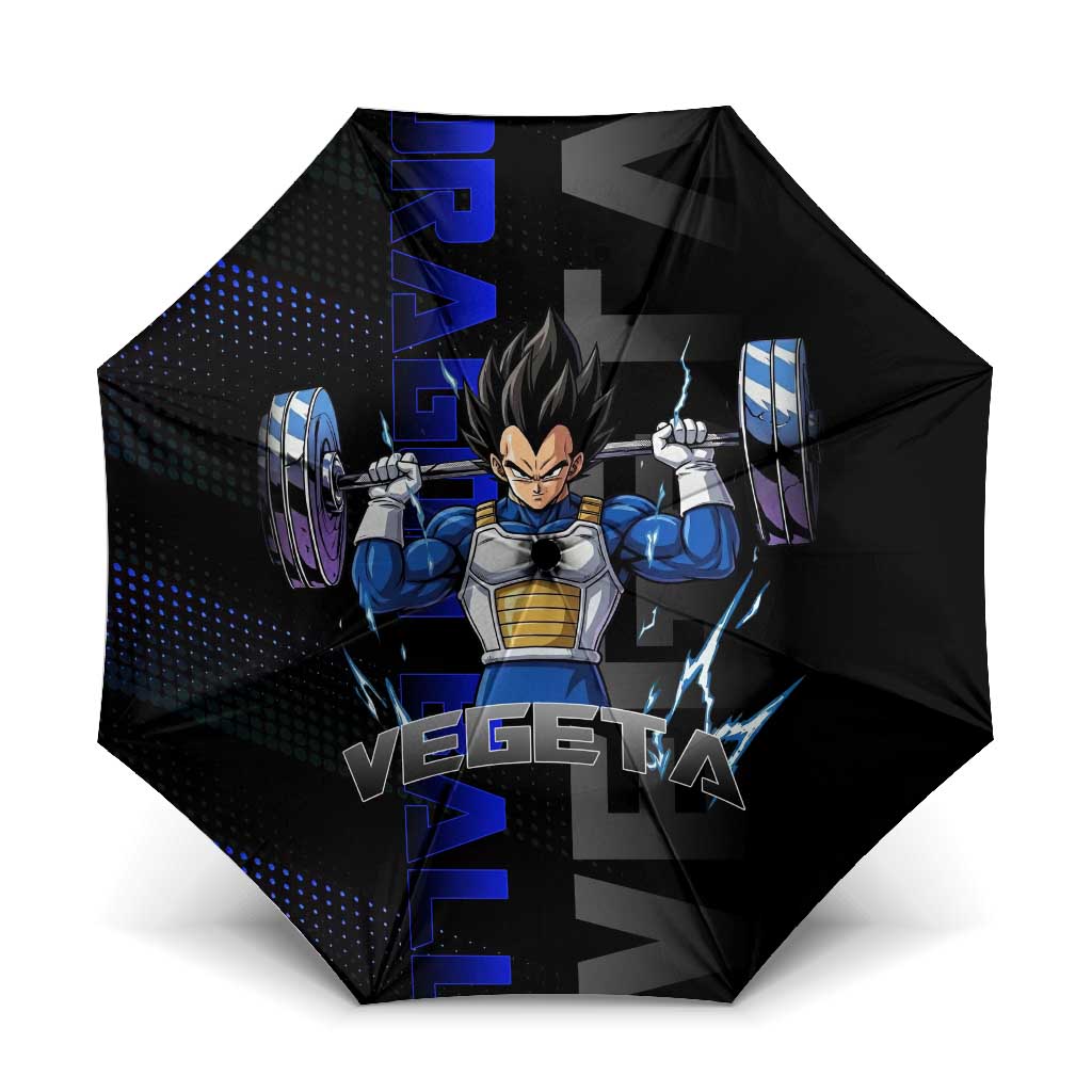 Vegeta Gym Theme Black and Blue Design Umbrella with Powerlifting Pose and Saiyan Armor Style - The Mazicc