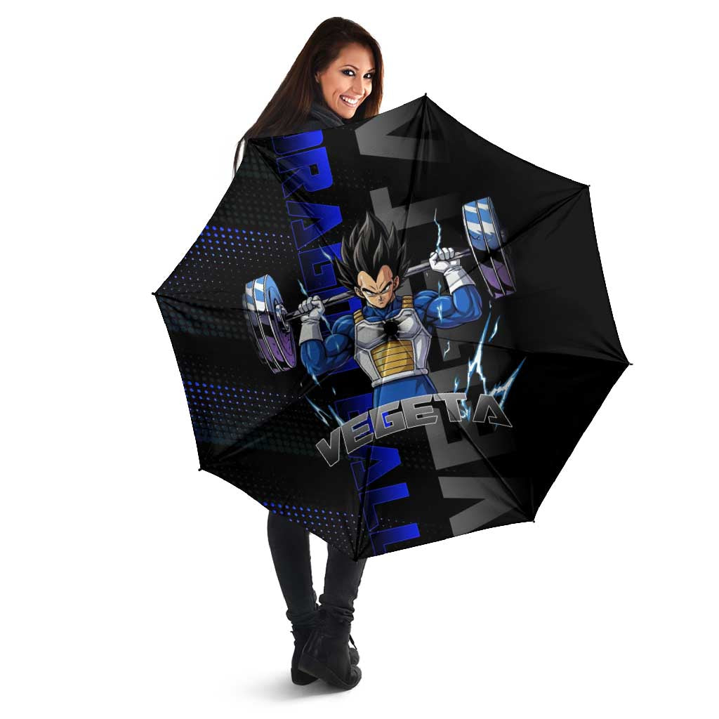Vegeta Gym Theme Black and Blue Design Umbrella with Powerlifting Pose and Saiyan Armor Style - The Mazicc
