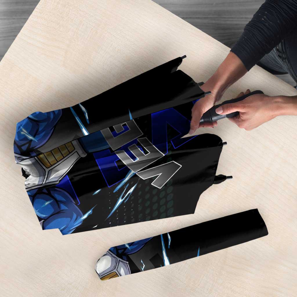 Vegeta Gym Theme Black and Blue Design Umbrella with Powerlifting Pose and Saiyan Armor Style - The Mazicc
