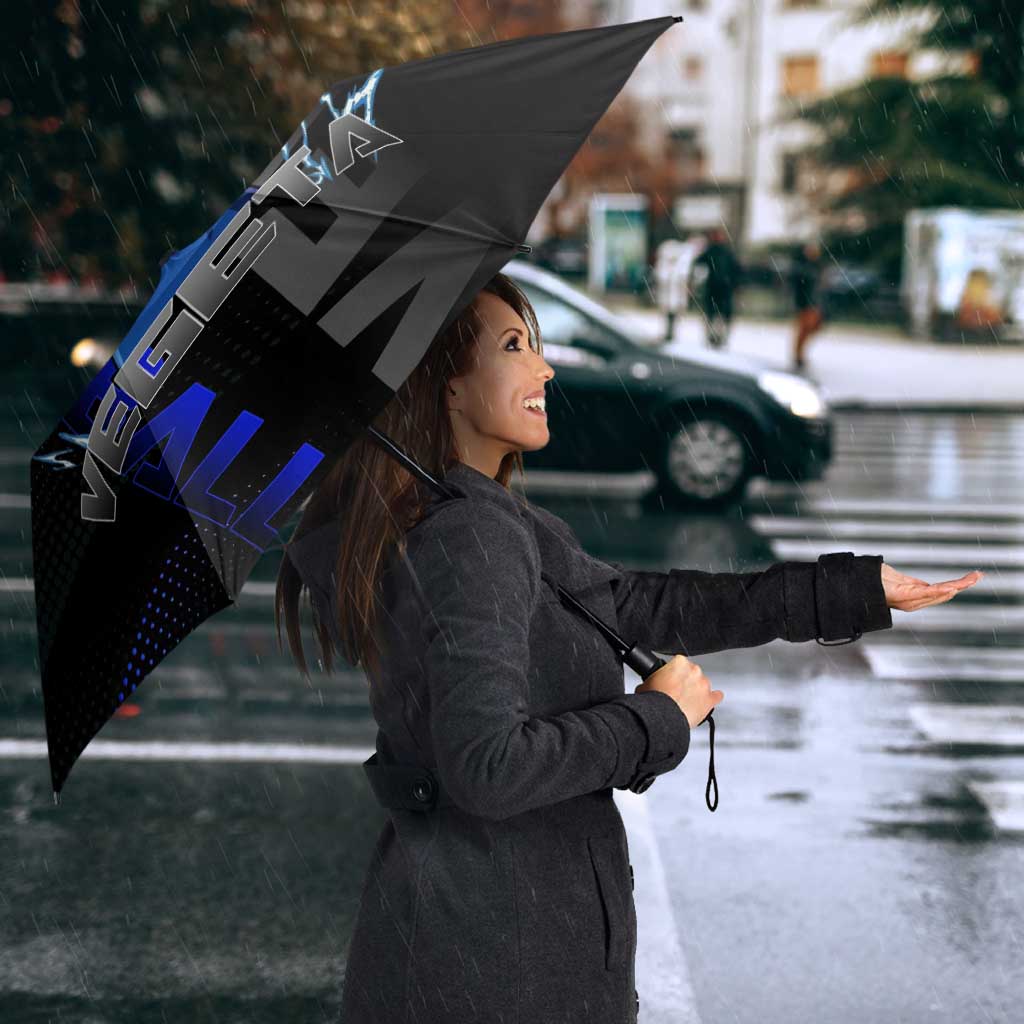 Vegeta Gym Theme Black and Blue Design Umbrella with Powerlifting Pose and Saiyan Armor Style - The Mazicc