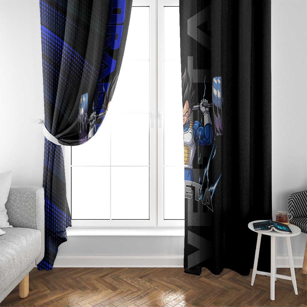 Vegeta Gym Theme Black and Blue Design Window Curtain with Powerlifting Pose and Saiyan Armor Style - The Mazicc