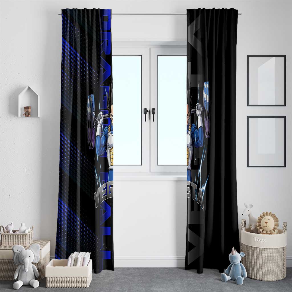 Vegeta Gym Theme Black and Blue Design Window Curtain with Powerlifting Pose and Saiyan Armor Style - The Mazicc