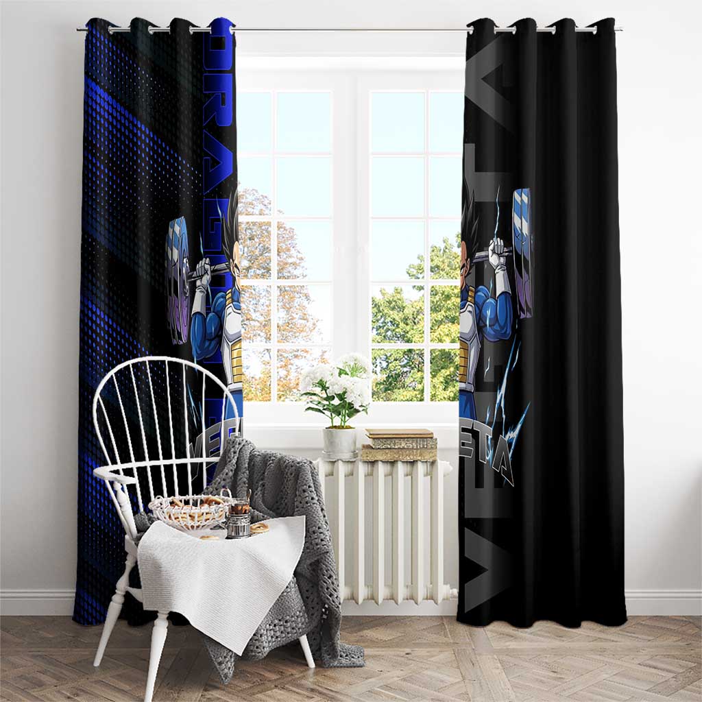 Vegeta Gym Theme Black and Blue Design Window Curtain with Powerlifting Pose and Saiyan Armor Style - The Mazicc