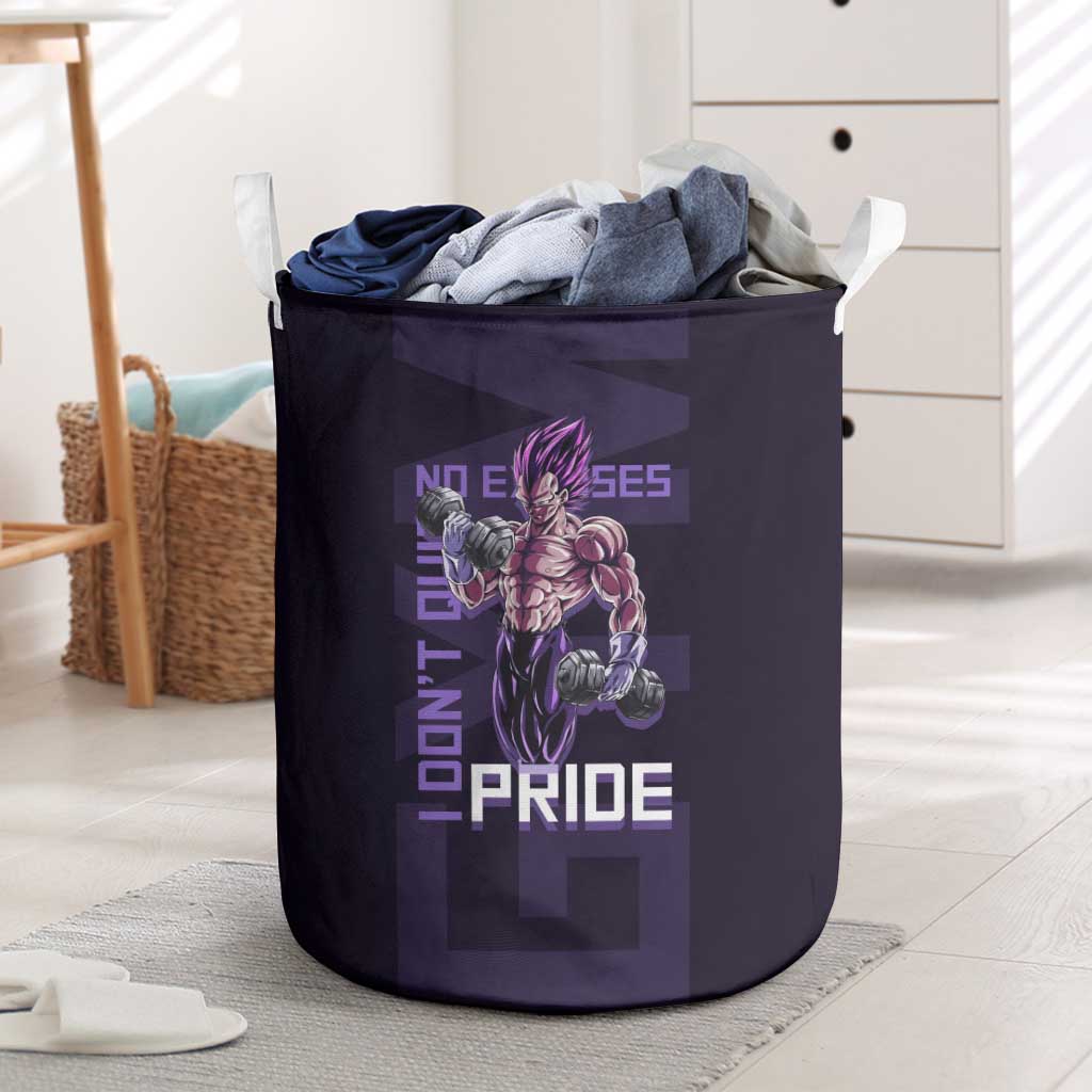 Vegeta Ultra Ego Gym Theme Laundry Basket with Dumbbells Power Quote and Pride Design - The Mazicc