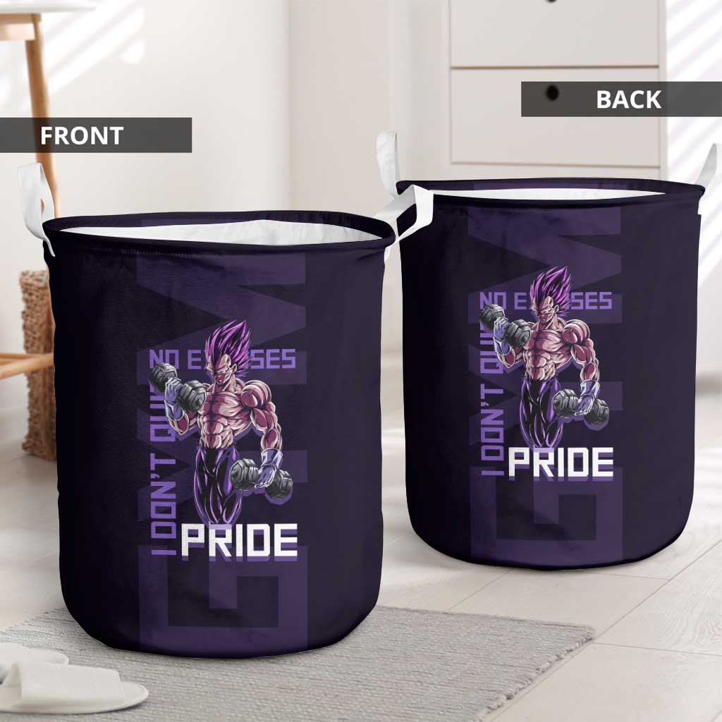 Vegeta Ultra Ego Gym Theme Laundry Basket with Dumbbells Power Quote and Pride Design - The Mazicc