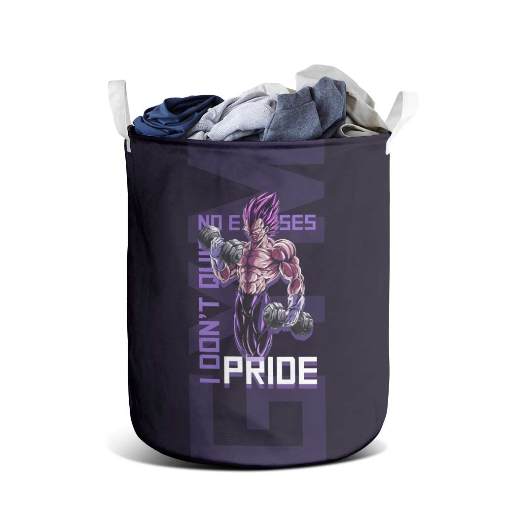 Vegeta Ultra Ego Gym Theme Laundry Basket with Dumbbells Power Quote and Pride Design - The Mazicc