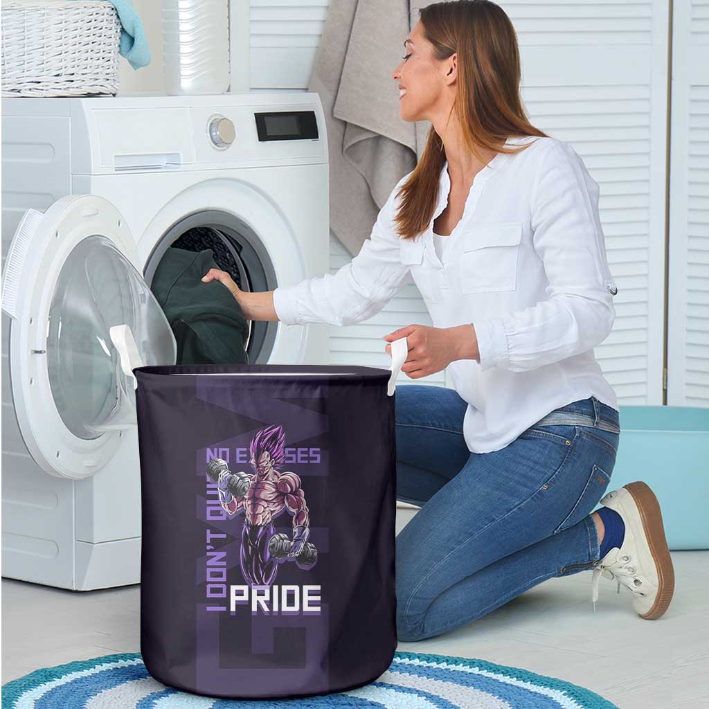 Vegeta Ultra Ego Gym Theme Laundry Basket with Dumbbells Power Quote and Pride Design - The Mazicc