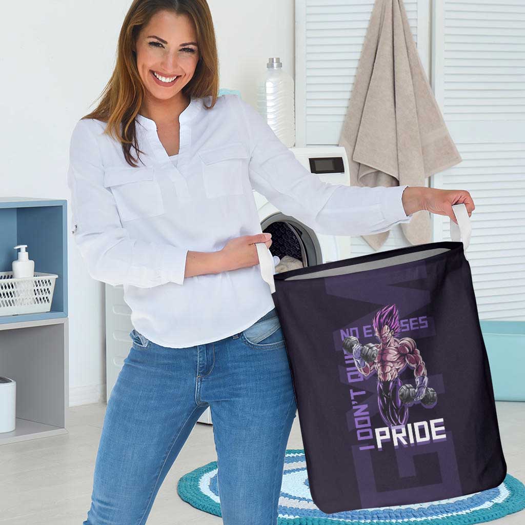 Vegeta Ultra Ego Gym Theme Laundry Basket with Dumbbells Power Quote and Pride Design - The Mazicc