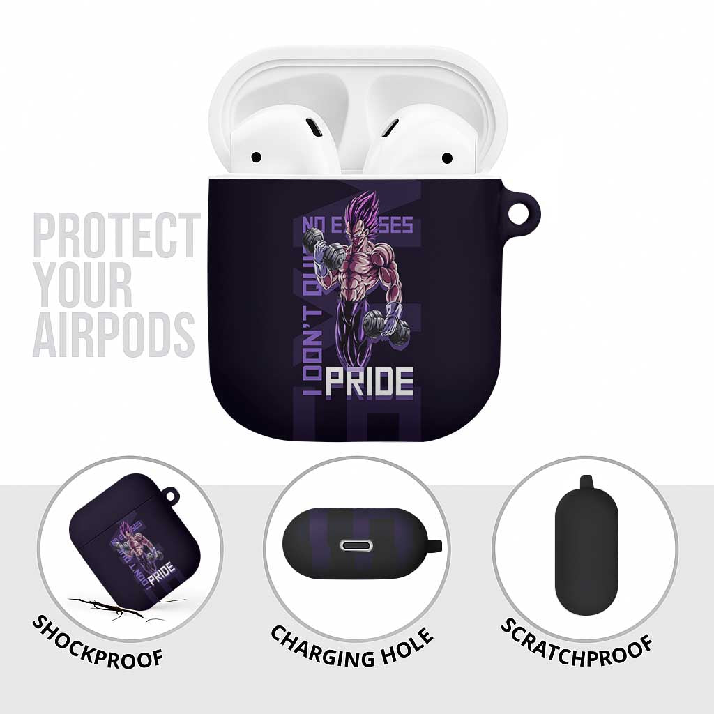Vegeta Ultra Ego Gym Theme AirPods Case with Dumbbells Power Quote and Pride Design - The Mazicc