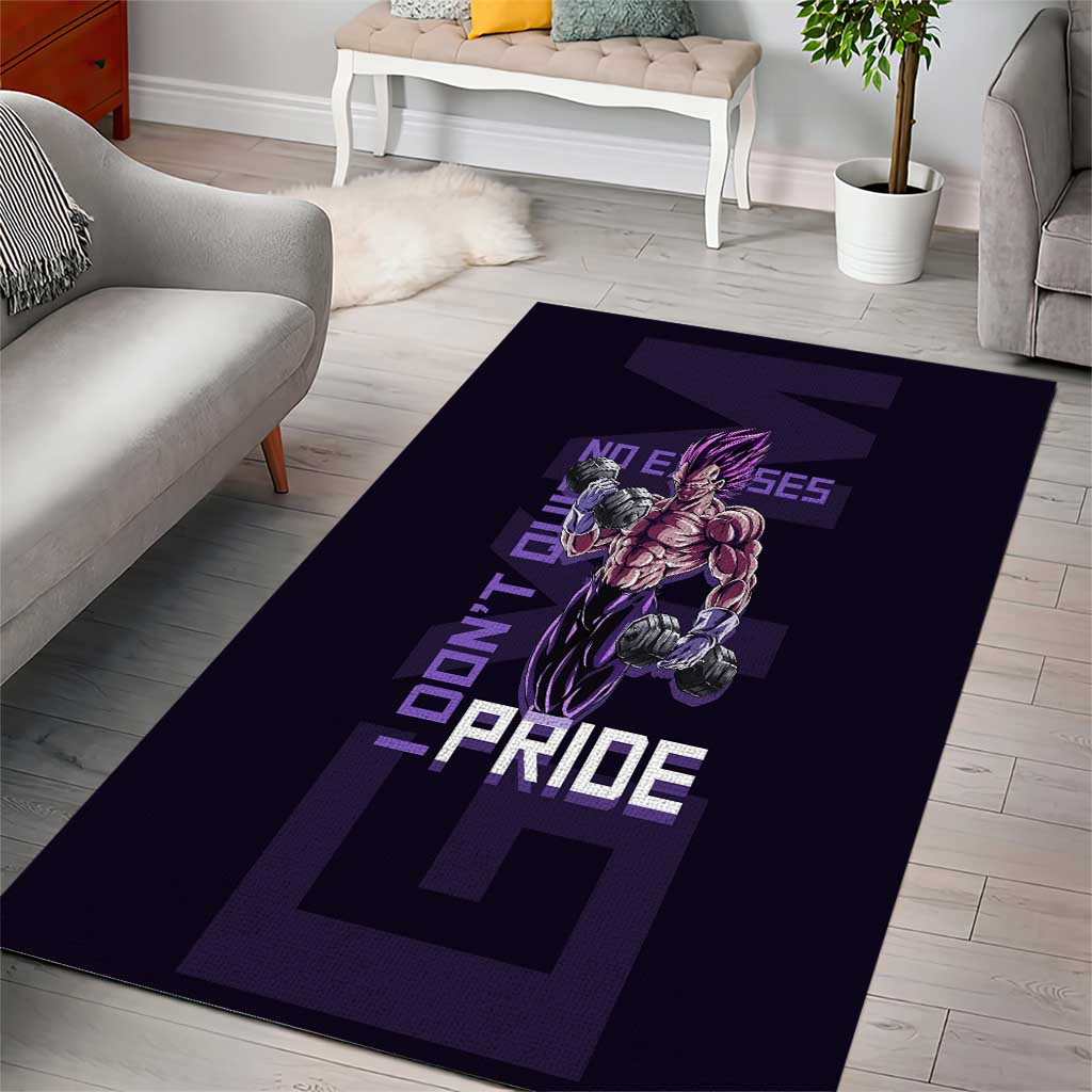 Vegeta Ultra Ego Gym Theme Area Rug with Dumbbells Power Quote and Pride Design - The Mazicc
