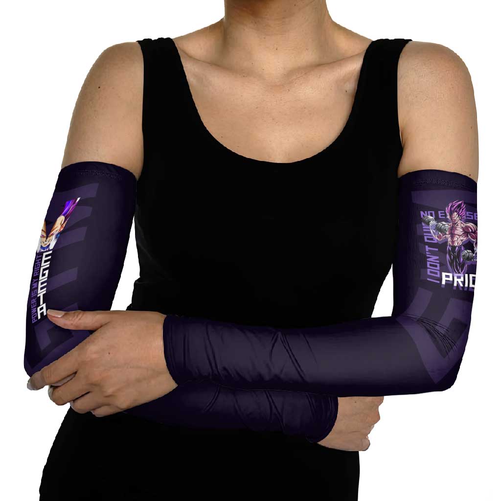 Vegeta Ultra Ego Gym Theme Arm Sleeves with Dumbbells Power Quote and Pride Design - The Mazicc