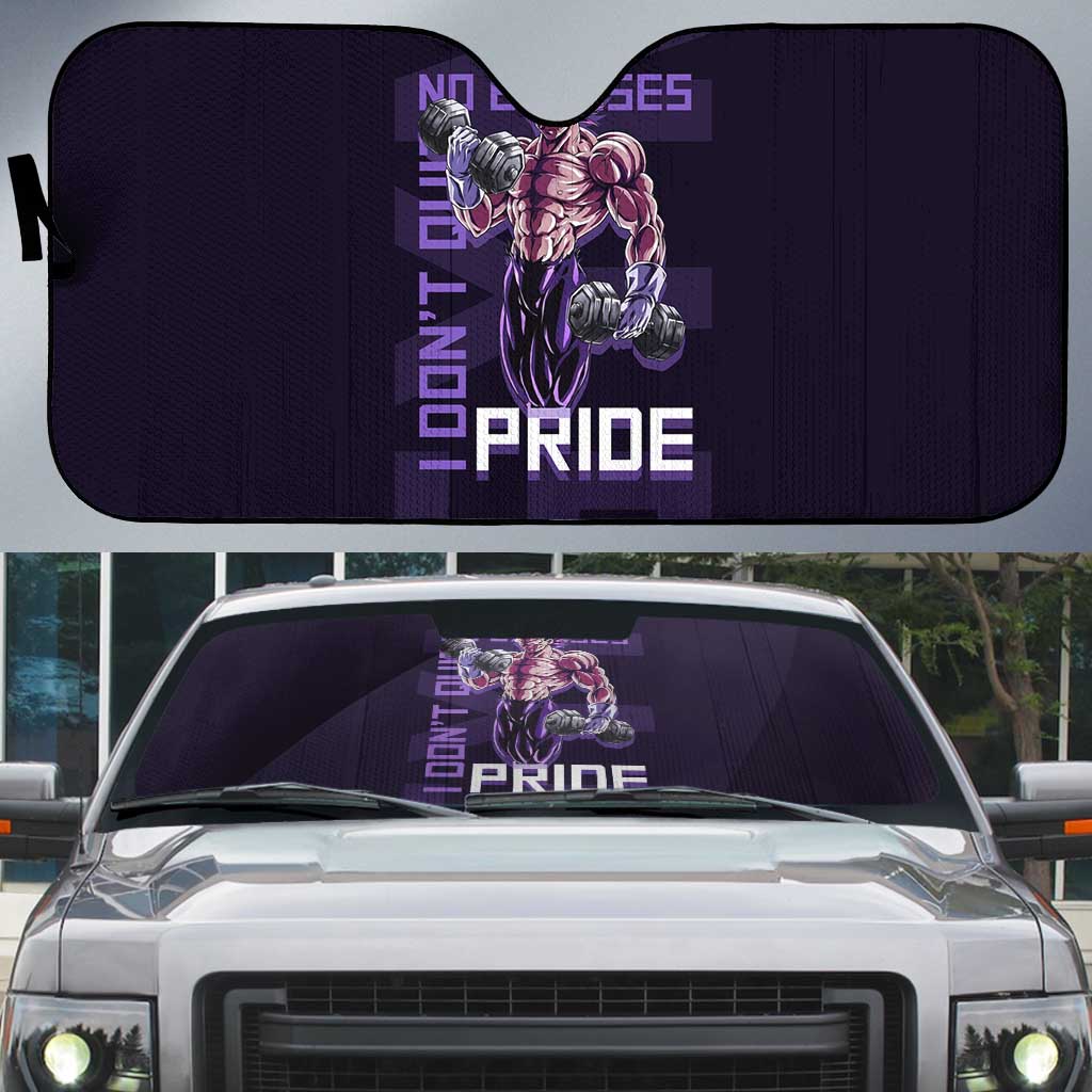 Vegeta Ultra Ego Gym Theme Auto Sun Shade with Dumbbells Power Quote and Pride Design - The Mazicc