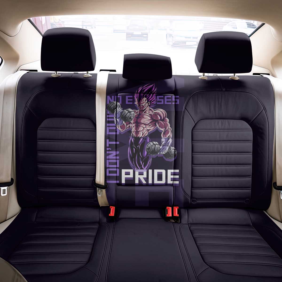Vegeta Ultra Ego Gym Theme Back Car Seat Cover with Dumbbells Power Quote and Pride Design - The Mazicc
