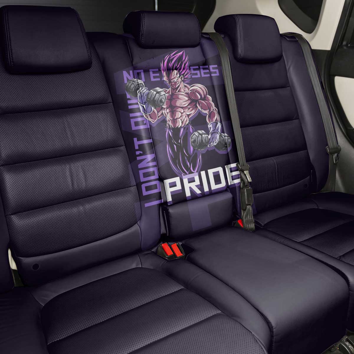 Vegeta Ultra Ego Gym Theme Back Car Seat Cover with Dumbbells Power Quote and Pride Design - The Mazicc