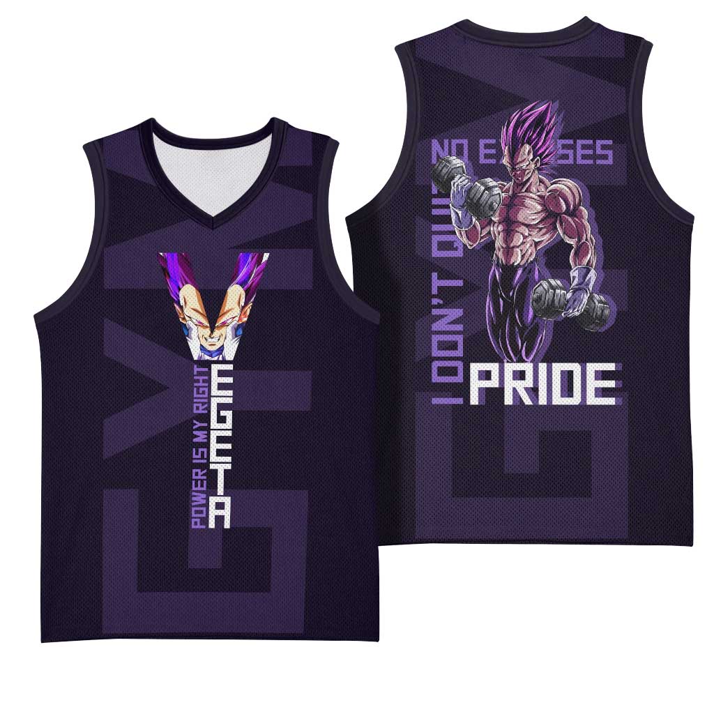 Vegeta Ultra Ego Gym Theme Basketball Jersey with Dumbbells Power Quote and Pride Design - The Mazicc