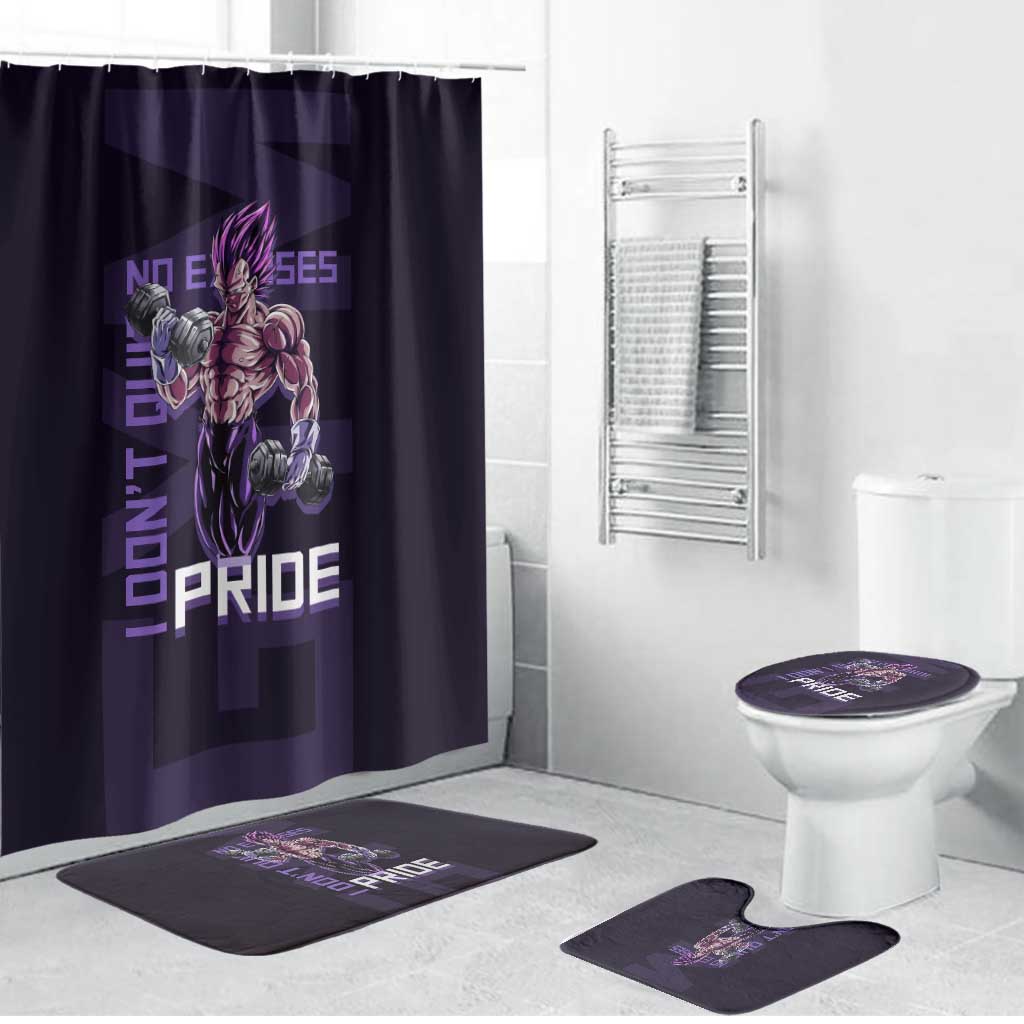 Vegeta Ultra Ego Gym Theme Bathroom Set with Dumbbells Power Quote and Pride Design - The Mazicc