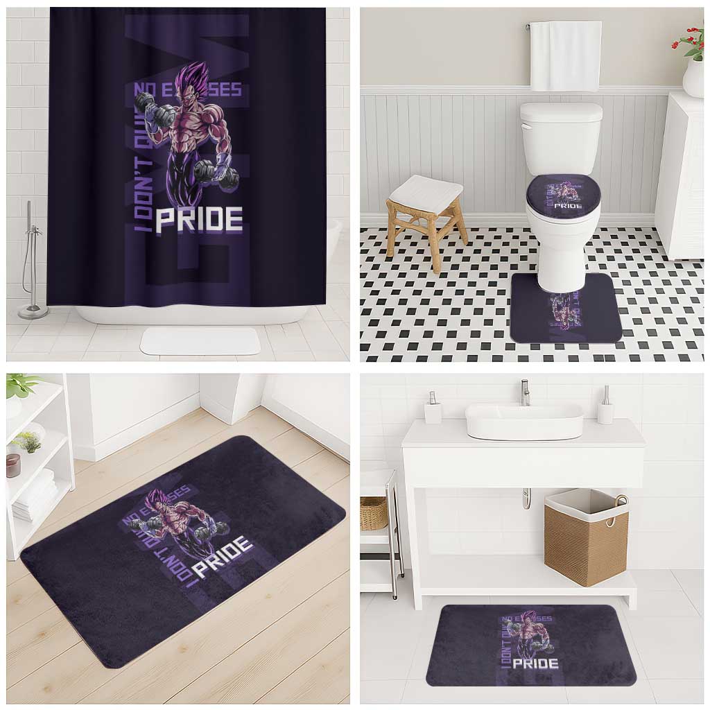 Vegeta Ultra Ego Gym Theme Bathroom Set with Dumbbells Power Quote and Pride Design - The Mazicc