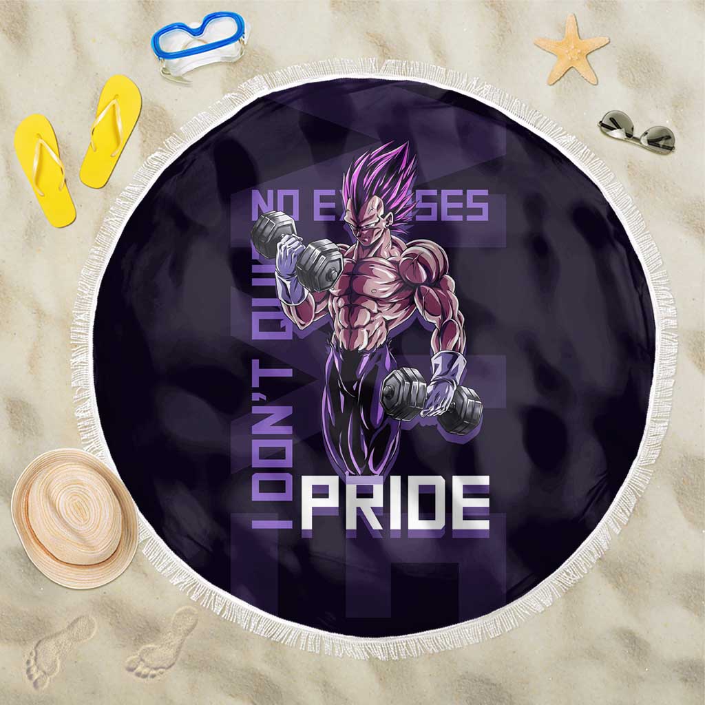 Vegeta Ultra Ego Gym Theme Beach Blanket with Dumbbells Power Quote and Pride Design - The Mazicc