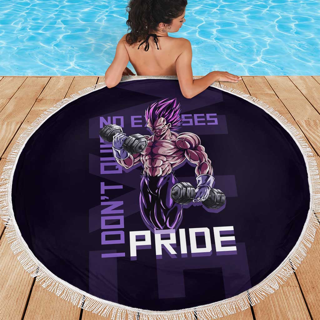 Vegeta Ultra Ego Gym Theme Beach Blanket with Dumbbells Power Quote and Pride Design - The Mazicc
