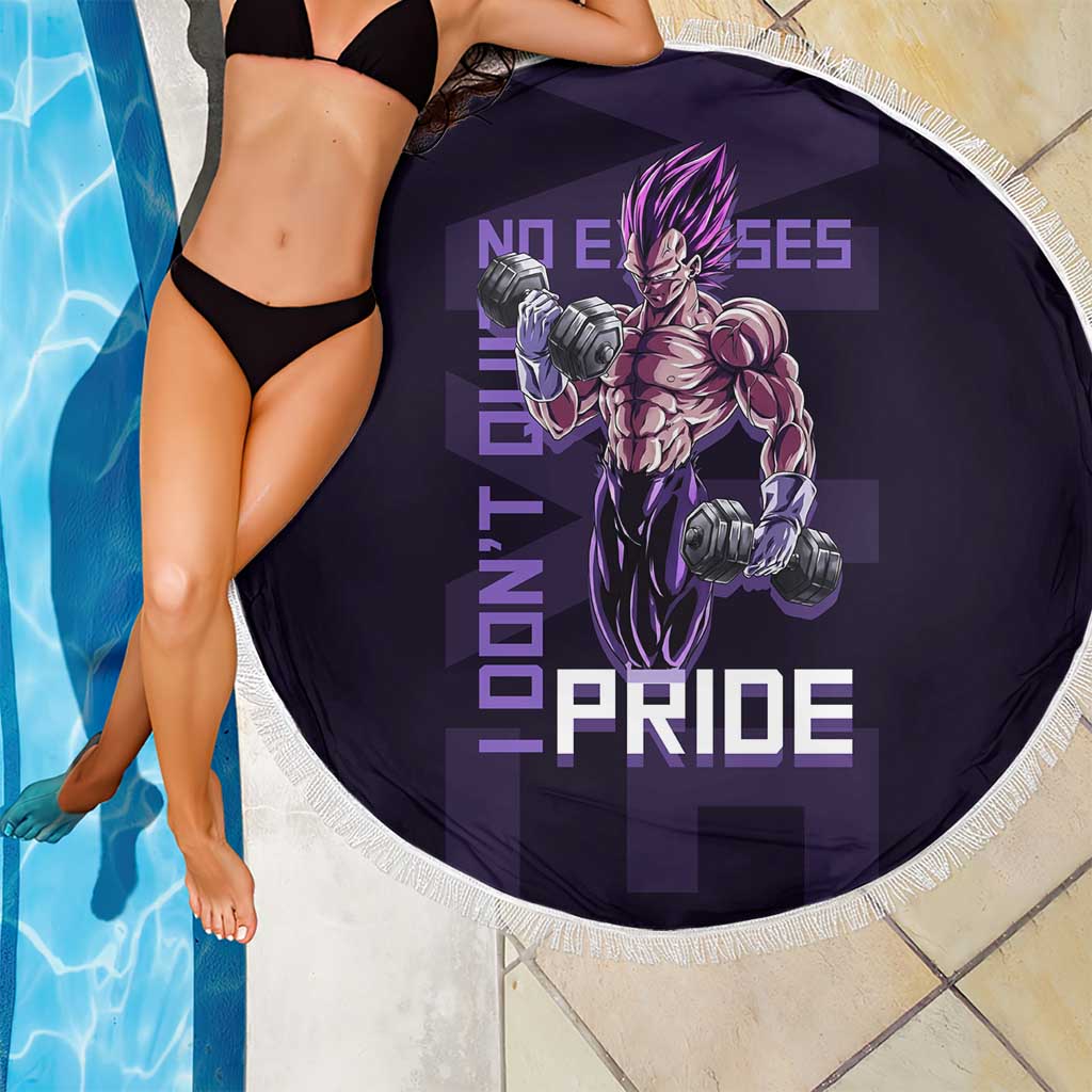 Vegeta Ultra Ego Gym Theme Beach Blanket with Dumbbells Power Quote and Pride Design - The Mazicc