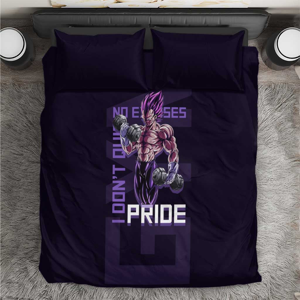 Vegeta Ultra Ego Gym Theme Bedding Set with Dumbbells Power Quote and Pride Design - The Mazicc