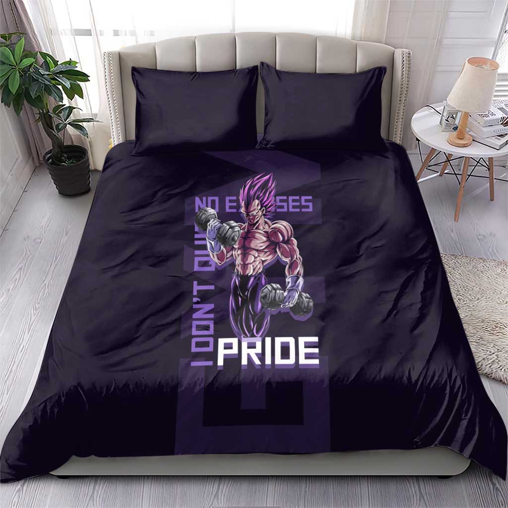 Vegeta Ultra Ego Gym Theme Bedding Set with Dumbbells Power Quote and Pride Design - The Mazicc