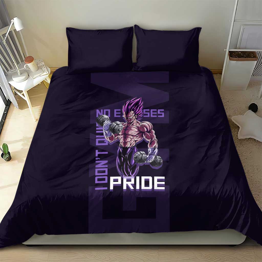 Vegeta Ultra Ego Gym Theme Bedding Set with Dumbbells Power Quote and Pride Design - The Mazicc