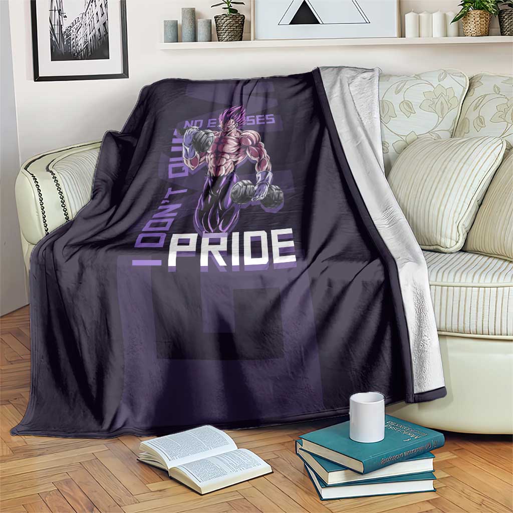 Vegeta Ultra Ego Gym Theme Blanket with Dumbbells Power Quote and Pride Design - The Mazicc