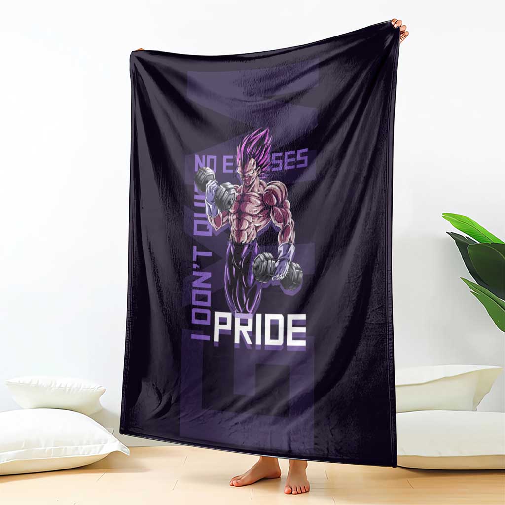 Vegeta Ultra Ego Gym Theme Blanket with Dumbbells Power Quote and Pride Design - The Mazicc