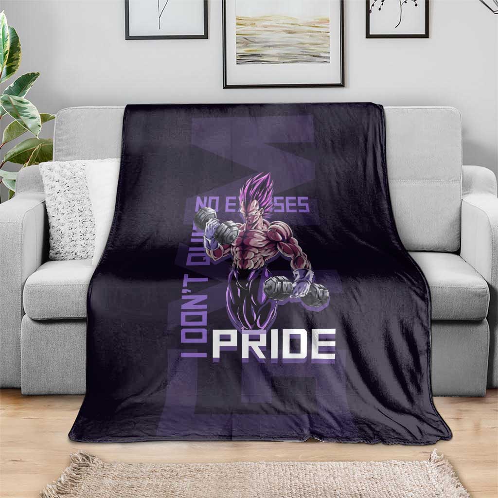 Vegeta Ultra Ego Gym Theme Blanket with Dumbbells Power Quote and Pride Design - The Mazicc