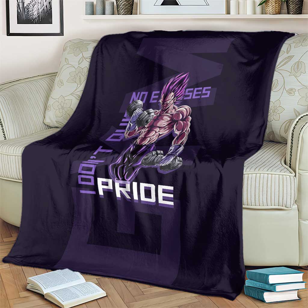 Vegeta Ultra Ego Gym Theme Blanket with Dumbbells Power Quote and Pride Design - The Mazicc