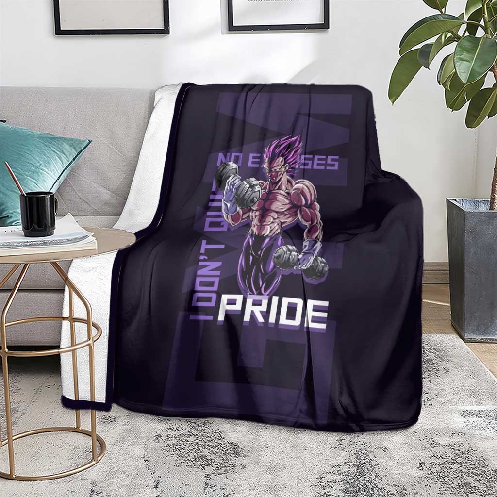 Vegeta Ultra Ego Gym Theme Blanket with Dumbbells Power Quote and Pride Design - The Mazicc