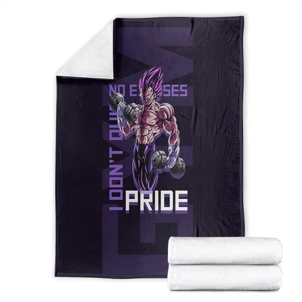 Vegeta Ultra Ego Gym Theme Blanket with Dumbbells Power Quote and Pride Design - The Mazicc