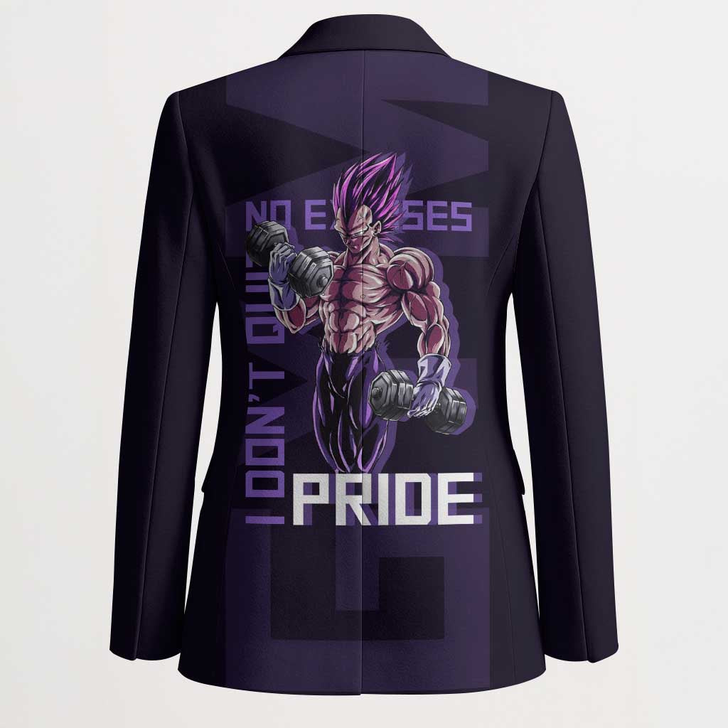 Vegeta Ultra Ego Gym Theme Blazer with Dumbbells Power Quote and Pride Design - The Mazicc
