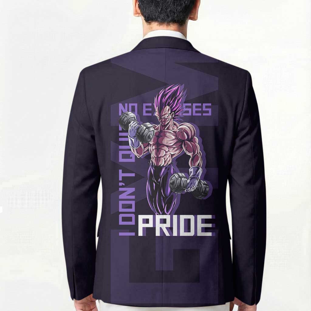 Vegeta Ultra Ego Gym Theme Blazer with Dumbbells Power Quote and Pride Design - The Mazicc