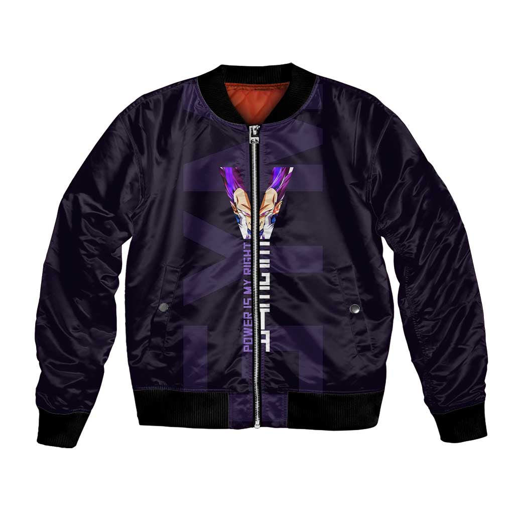 Vegeta Ultra Ego Gym Theme Bomber Jacket with Dumbbells Power Quote and Pride Design - The Mazicc